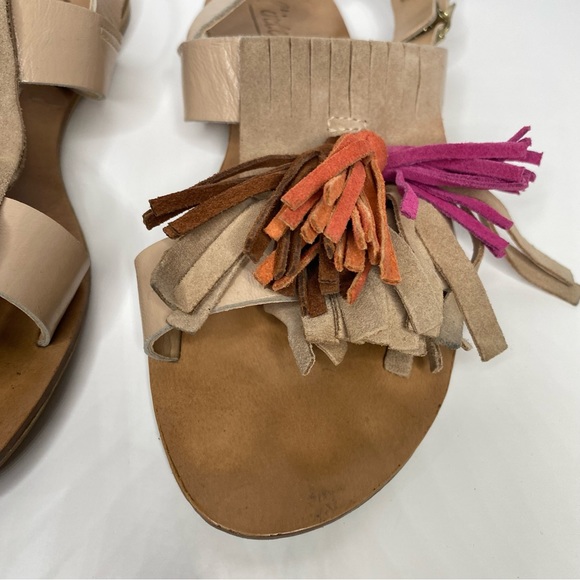 L'Intervalle Leather & Suede Nude Flat Sandals Colourful Tassel Front 38 7.5 - Picture 7 of 15